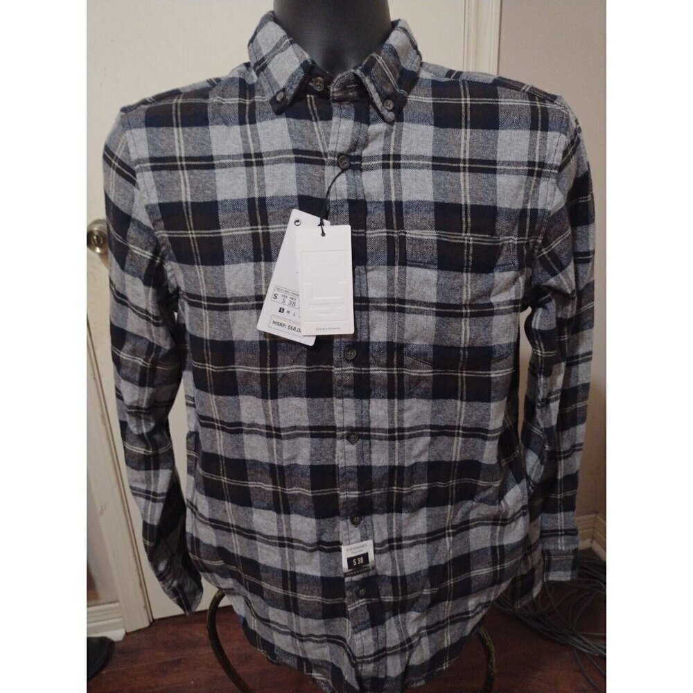 Denim Flower Shirt Mens Small S Multi Plaid Flannel Ricky Singh Button Up NEW
